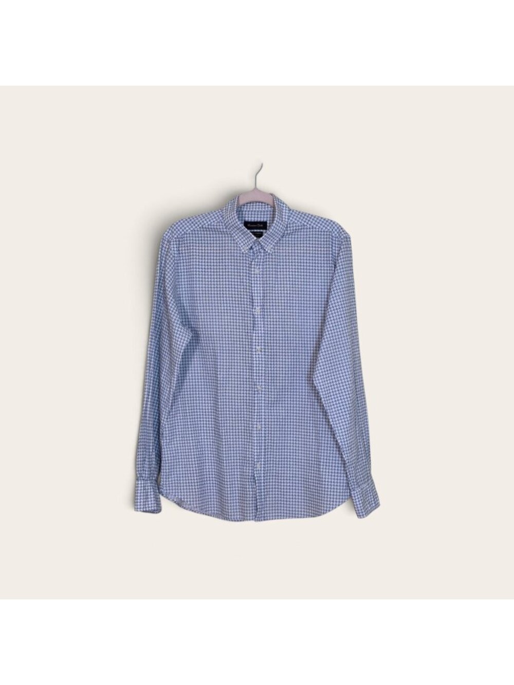 Massimo Dutti Button Up Cotton Linen Shirt Mens L Blue White Houndstooth Edgy